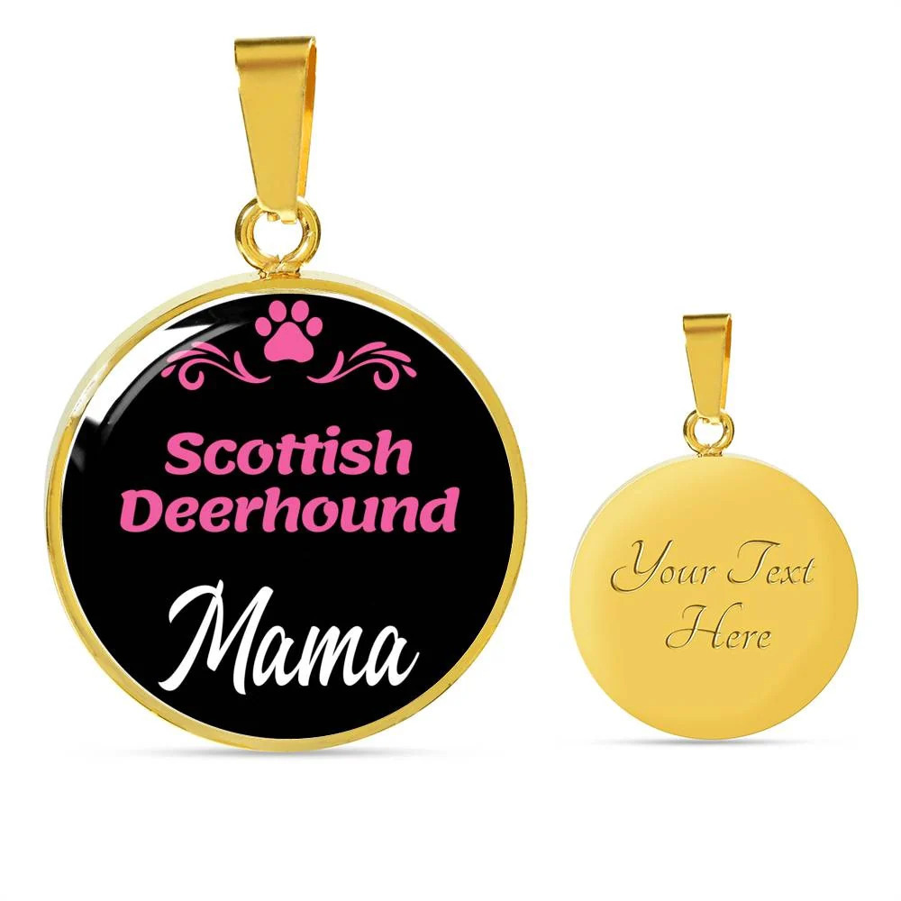 Scottish Deerhound Mama Personalized Engraved Gold Circle Necklace Custom Name